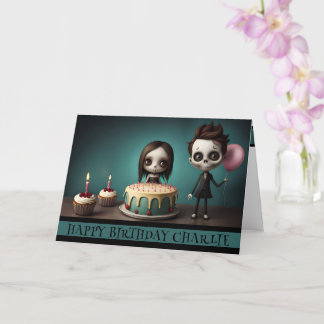 crâne amis carte d'anniversaire ballons de gâteau