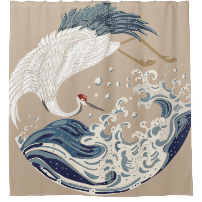 Crane and Japanese wave illustration. Traditional  (Front)