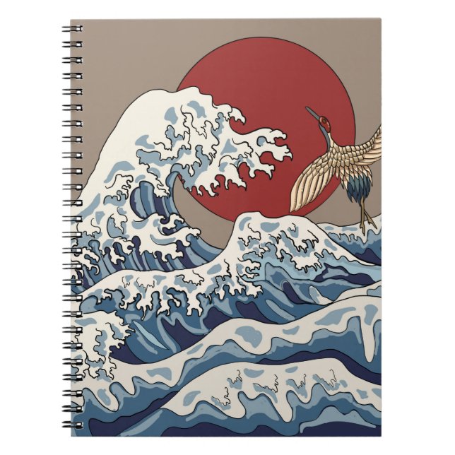Crane and Japanese wave illustration Traditional C Notebook (Front)