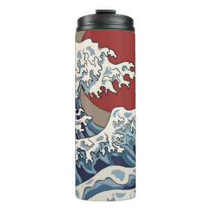 Crane and Japanese wave illustration Traditional C Thermal Tumbler