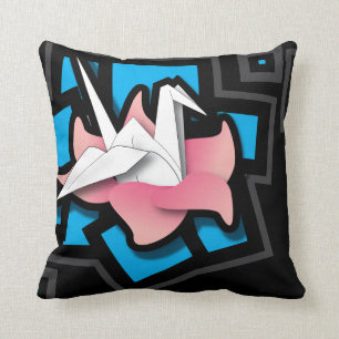 Crane Art on Black Throw Pillow