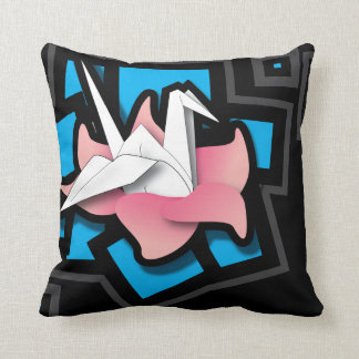 Crane Art on Black Throw Pillow
