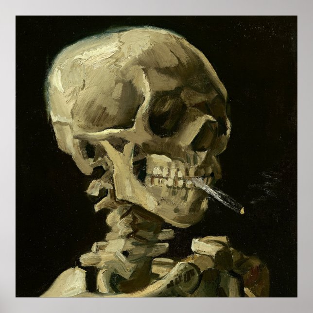 Crâne avec cigarette par Van Gogh Poster Carré (Devant)