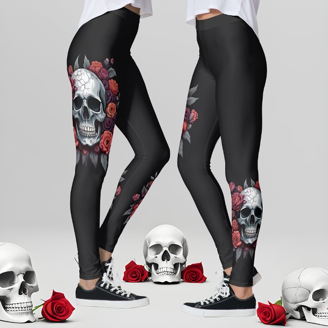 Crâne avec Leggings d'Halloween gothique Rose (🌹 Chic Style in Darkness: Gothic Halloween Leggings! 👻)