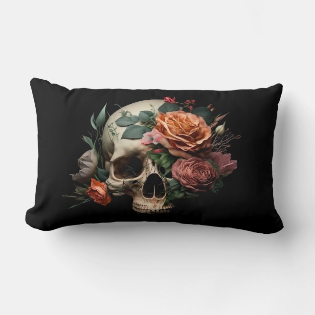 Crâne avec Rose oblong Coussin de coussin (Recto)