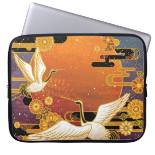 Crane Bird Chrysanthemum Japanese Pattern Laptop Sleeve