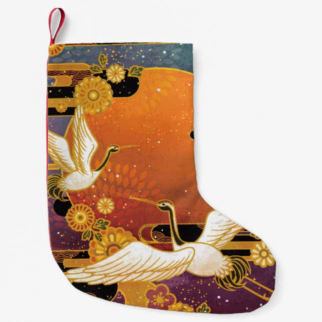 Crane Bird Chrysanthemum Japanese Pattern Small Christmas Stocking (Front)