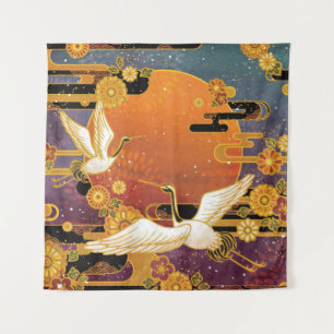 Crane Bird Chrysanthemum Japanese Pattern Tapestry
