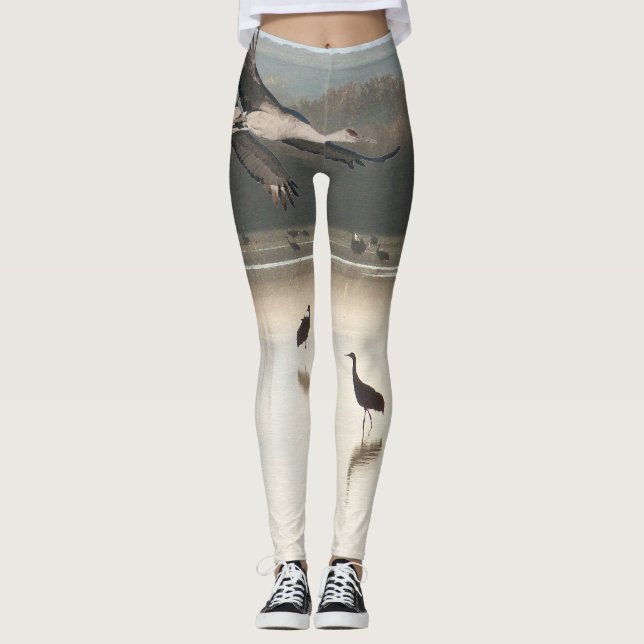 Crane Bird Wildlife Animal All Over Print Leggings (Front)