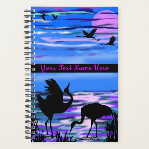 Crane Birds Sunset Lake Planner with Custom Text