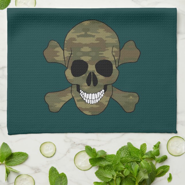 Crâne Camouflage et os croisés Serviette de cuisin (Plié)