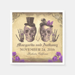 Crâne couple mariage gothique serviettes en papier