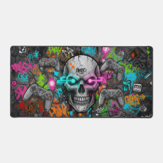 Crâne Cyber-Graffiti et Manettes Néon (tapis souri Desk Mat