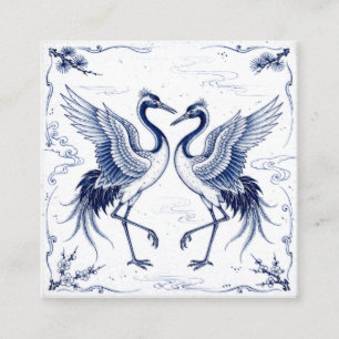 Crane Dance Japanese Imari Ware Style Blue White Enclosure Card