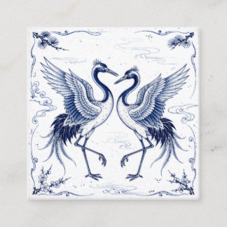 Crane Dance Japanese Imari Ware Style Blue White Enclosure Card