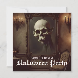 Crâne dans une peinture hantée Invitation Hallowee