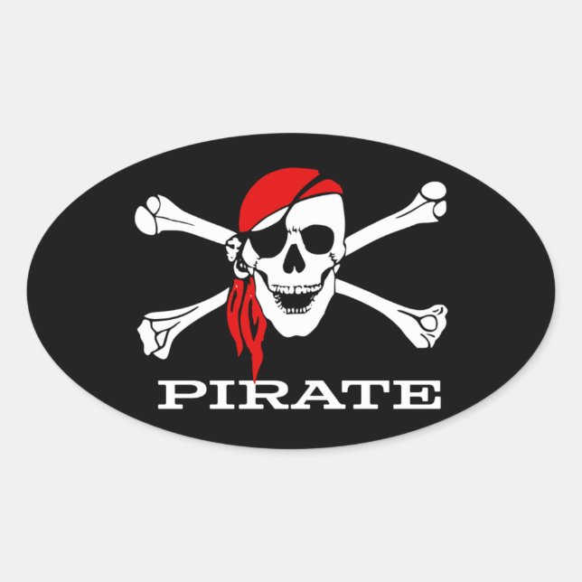 Crâne de pirate et autocollant ovale #1 d'os (Devant)