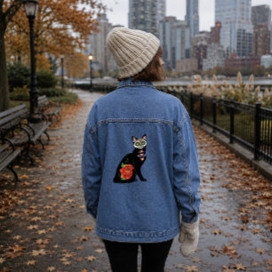 Crâne de Sucre Chat Noir Rose Turquoise Cœur