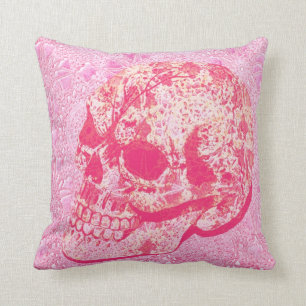 crâne de sucre de dentelle - coussin rose de