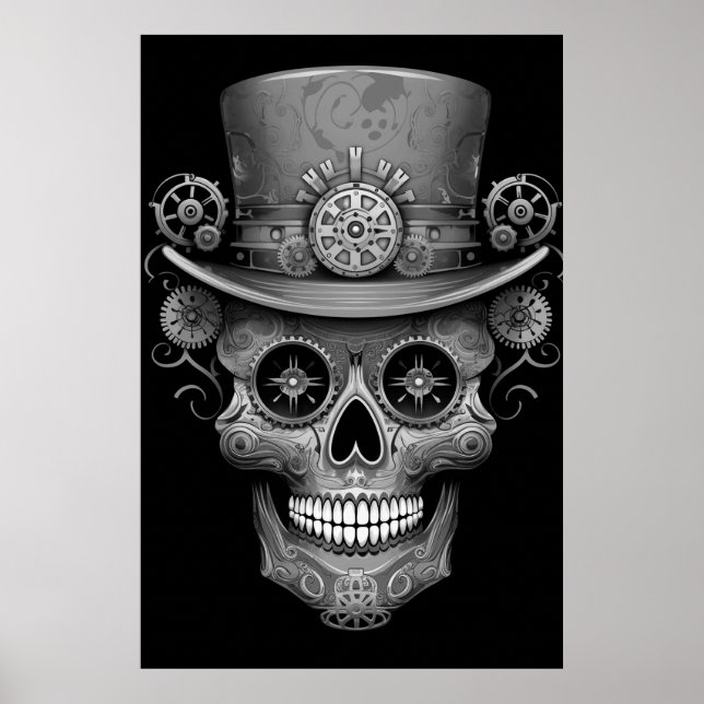 Crâne de sucre Image Noir + Blanc sur une affiche  (Devant)