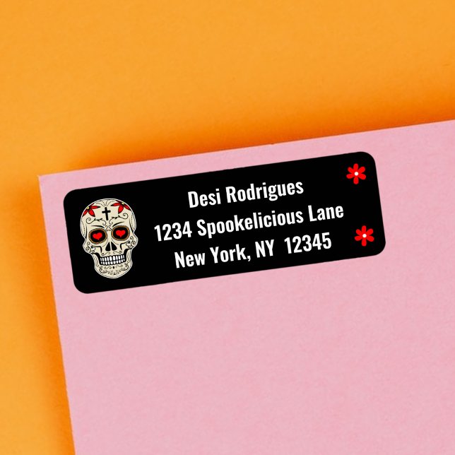 Crâne de sucre Muertos noir cool avec fleurs (Créateur téléchargé)