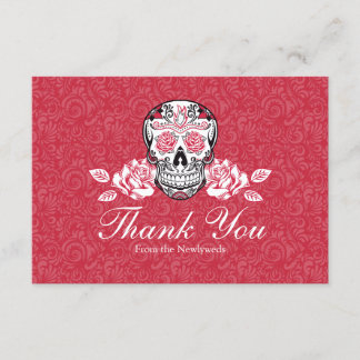 Crâne de sucre + Roses Carte de remerciement à pla