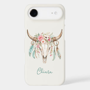 Crâne de vache floral aquarelle Boho