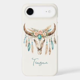 Crâne de vache floral aquarelle Boho Chic