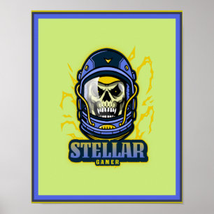 Crâne du joueur stellaire avec affiche du casque