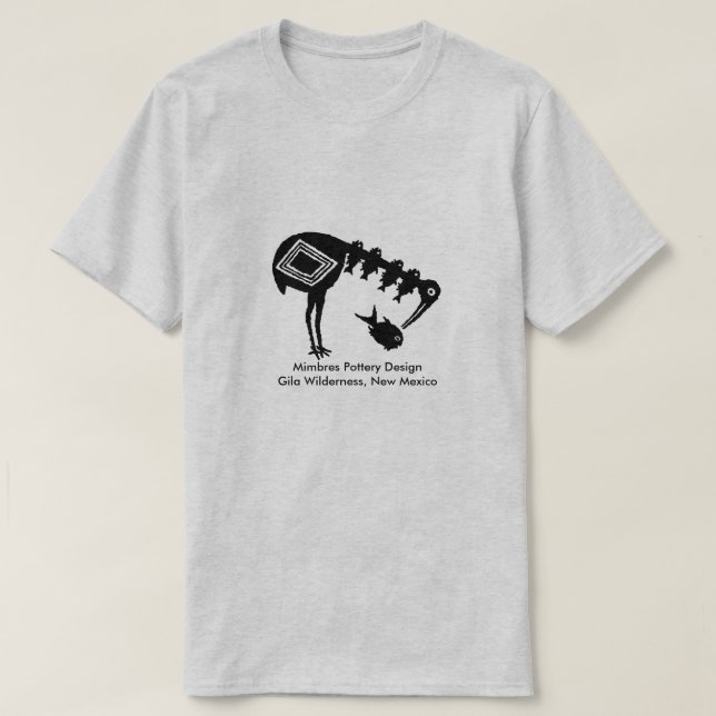 Crane Eating Fish - Mimbres Pottery Design T-Shirt (Design Front)