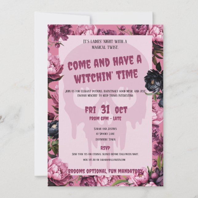 Crâne et fleurs Invitation de la fête d'Halloween (Devant)