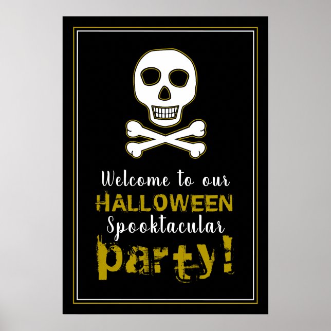Crâne et os, Affiche de bienvenue d'Halloween or (Devant)