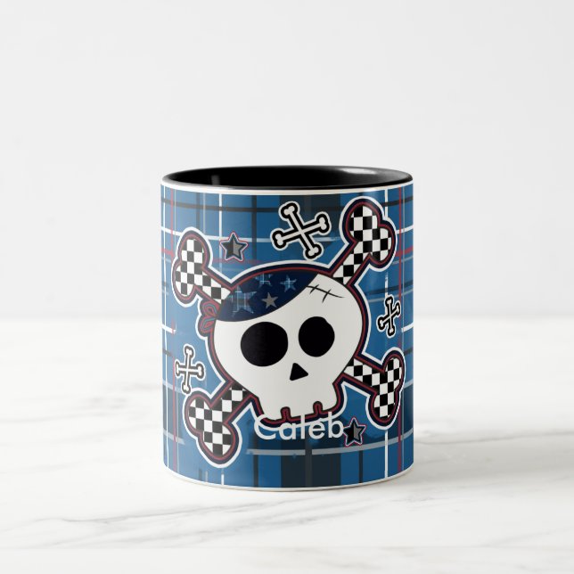 Crâne et os bleu Plaid Boys Coupe Café Mug (Centre)