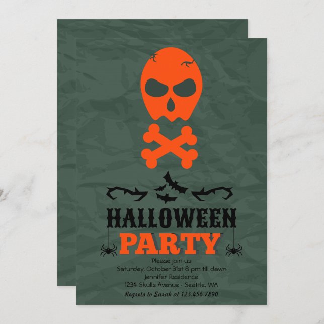 Crâne et os croisés Invitation de la fête d'Hallow (Devant / Derrière)