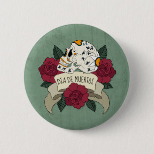 Crâne floral Dia de los Muertos   Badge