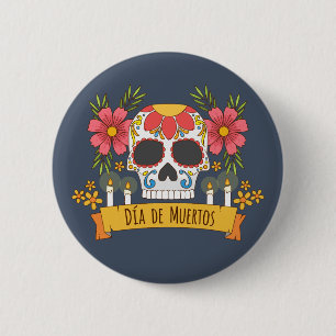 Crâne floral Dia de los Muertos   Badge