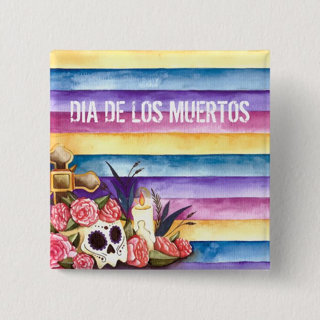 Crâne floral Dia de los Muertos | Badge (Devant)