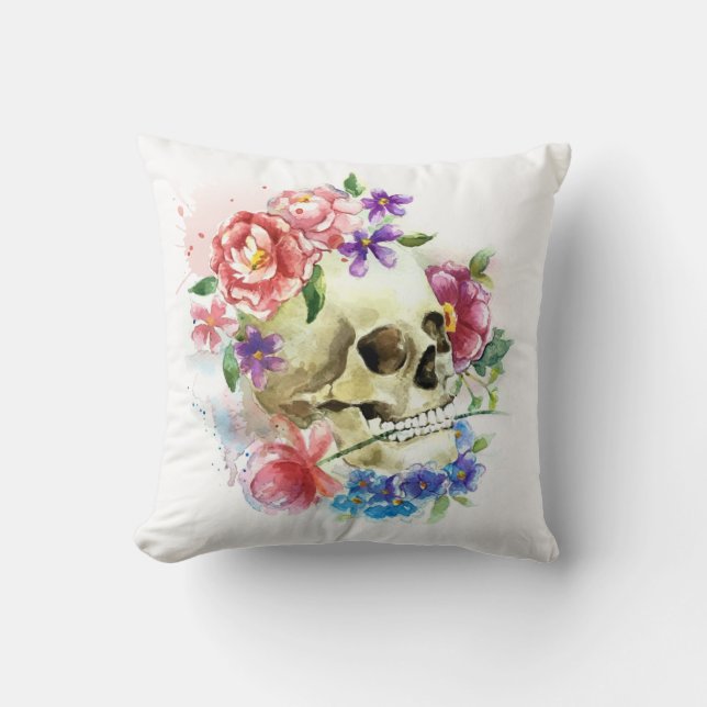 Crâne floral Dia de los Muertos | Coussin décorati (Recto)