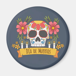 Crâne floral Dia de los Muertos Magnet