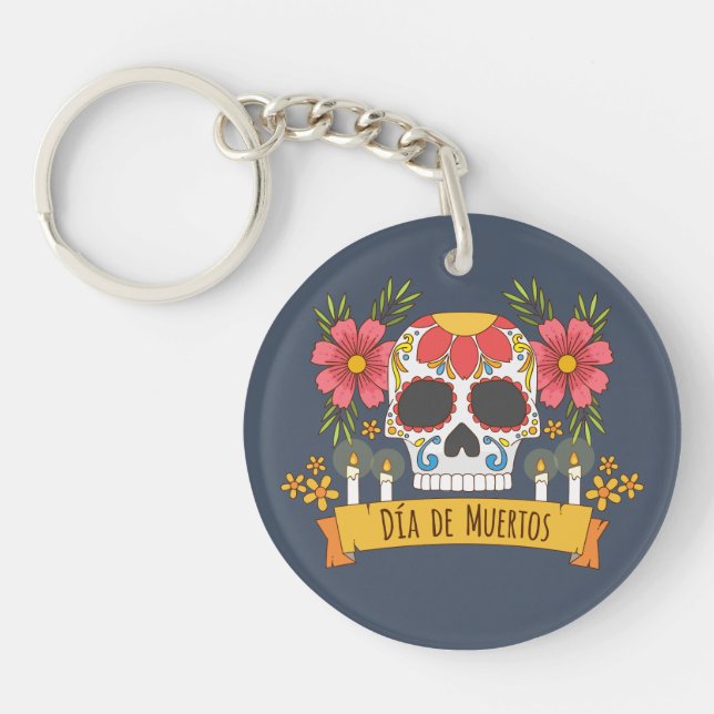 Crâne floral Dia de los Muertos | Porte-clé (Devant)
