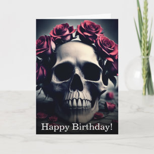 Crâne floral gothique et carte d'anniversaire Rose