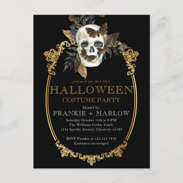 Crâne gothique adulte Invitation Halloween Vintage (Devant)