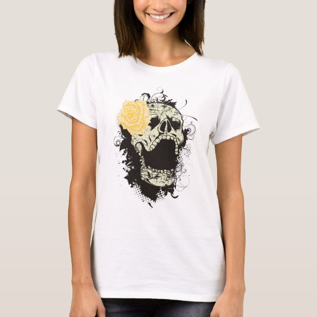 Crâne gothique cool et t-shirt couleur rose jaune (Devant)