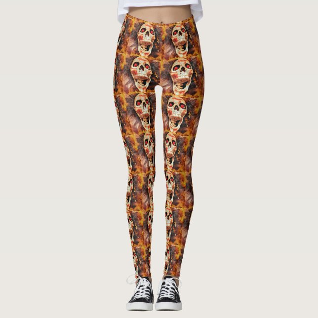 Crâne hurlant Halloween Imprimer Leggings (Devant)
