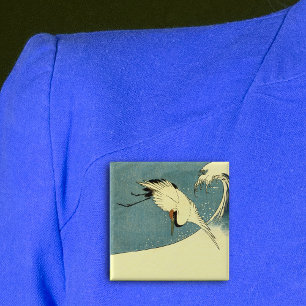Crane In Ocean Wave 2 Inch Square Button