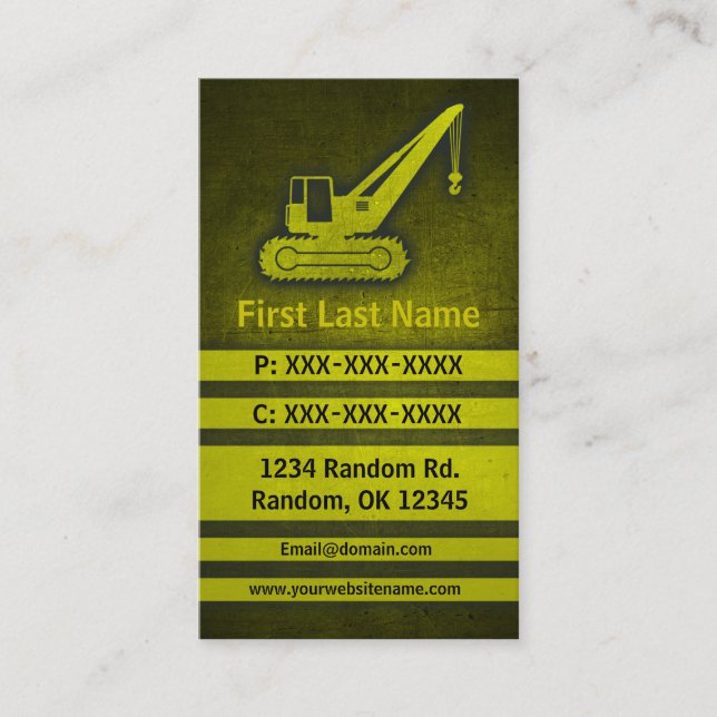 Crane lift grunge custom construction cards (Front)
