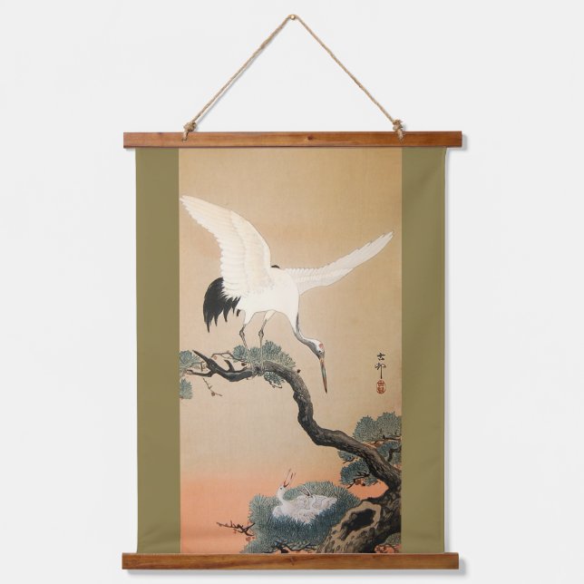 Crane on Pine Tree, Koson, Ukiyo-e Hanging Tapestry (Front)