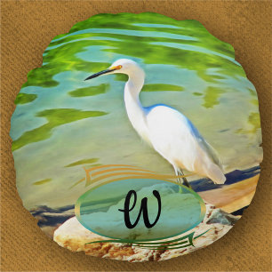 Crane On The Mismaloya River 0335 Round Pillow