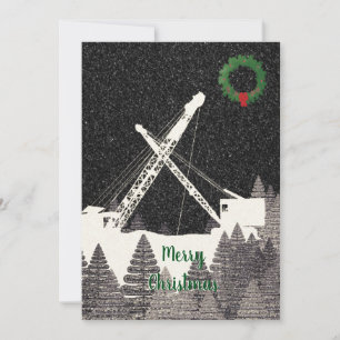 CRANE OPERATOR CRAWLWER CRANE WINTERY SNOW NIGHT HOLIDAY CARD