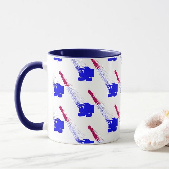 CRANE OPERATOR NORTHWEST CRAWLER RED WHITE BLUE MUG (With Donut)